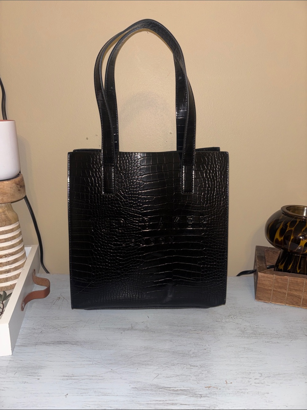 Ted Baker Black Croc Embossed Tote Bag